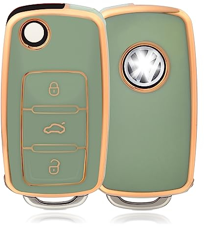 OFFCURVE Etui a Cle Voiture Coque Clé, Étui à Clés Couvre Clef Cache Clef 3 Boutons Compatible avec VW Volkswagen Polo Golf 4/5/6 Multivan T5 Caddy Jetta Bora Superb Passat Skoda Fabia Seat Ibiza