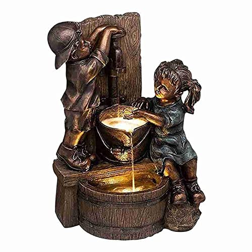 LUCBEI Gartendekorationen Pumpende Wasser Kleine Junge Mädchen Garten Statue Presse Pumpe Outdoor Girls Figur Dekors Skulptur Home Yards Pool Ornamente Feengarten-Zubehör (Color : Army Green)