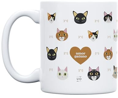 UO Taza de regalo con mensaje Amor gatuno, regalo para amigas, regalo para amigos, regalo original de Navidad, regalo amigo invisible original, 350 ml, Cerámica
