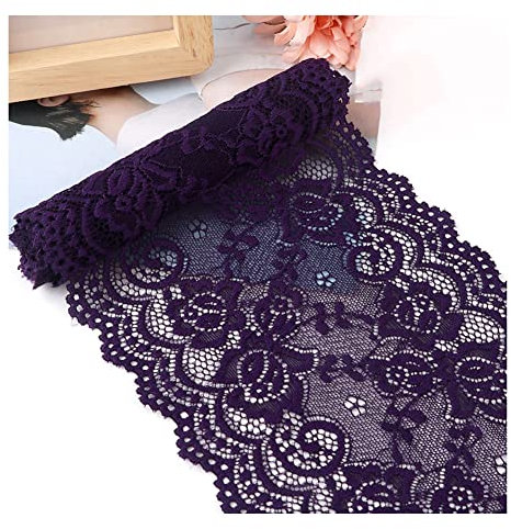 Yurosiay Nastro in pizzo elastico, 15 cm x 5 m, vintage, in pizzo, per ricamo a fiori, bordatura in pizzo larga, per cucito, decorazione per vestiti, fai da te, viola scuro