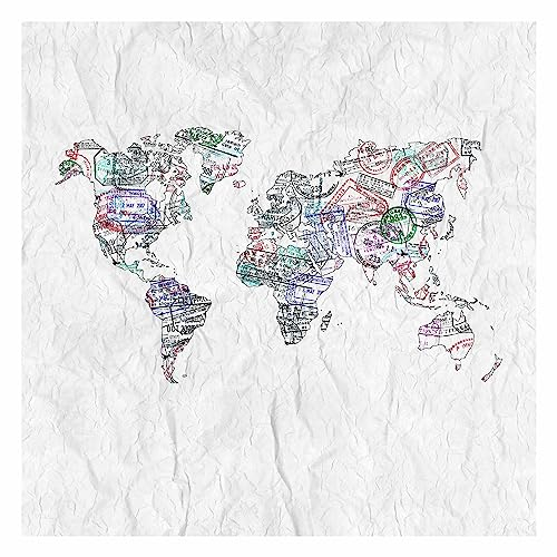 Bilderwelten Fototapete Jugendzimmer Reisepass Stempel Weltkarte 192 x 192 cm Vlies-Tapete XXL Smart Wandtapete Wanddekoration Wohnzimmer Schlafzimmer
