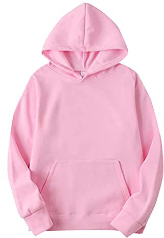 liaddkv Felpa a maniche lunghe con cappuccio oversize, da uomo e donna, in tinta unita, con tasca a marsupio, girocollo, morbido capo basic per autunno, inverno, Colore: rosa., S