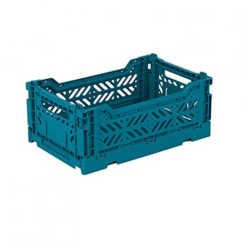 Ay-Kasa Klappkiste, stabile Faltkiste aus Kunststoff, stapelbar, Peacock Green, Mini (27x17x11cm)