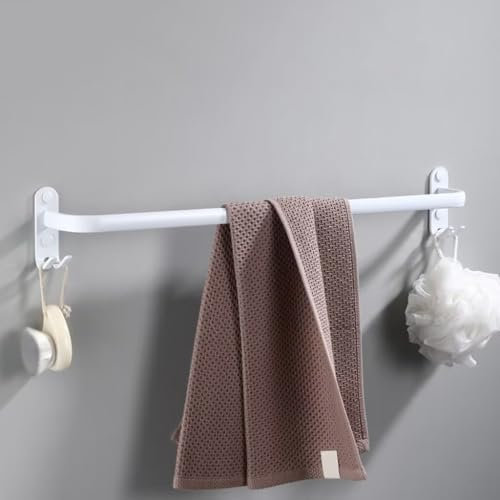 nvdsivee Porte Serviette Salle de Bain sans Percage Porte-Serviettes Murale Blanc avec 2 Crochets Barre Serviette en Aluminium Cuisine Blanc 1 Couche 40cm