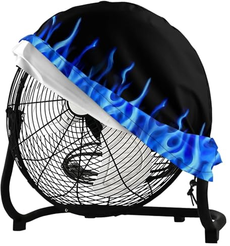 SCRAWLGOD Lüfterabdeckung mit blauem Flammenaufdruck, für industrielle Standventilatoren, 45,7 - 50,8 cm, Ventilator-Staubschutz zum Schutz und zur Dekoration für Zuhause, Büro, Geschäft, waschbar,