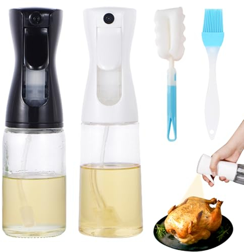 TYXHXTF 2 Piezas Pulverizador Aceite Spray, 200ml Spray Aceite Cocina, Aceitera Spray Pulverizador, Pulverizador De Aceite Spray para Freidora de Aire, Grill, Ensalada con Cepillo