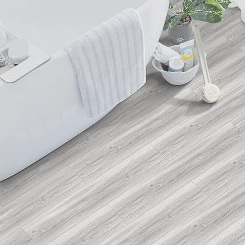 PVC Bodenbelag Selbstklebend Vinylboden Selbstklebende Fliesen Vinyl Holzoptik Bodenaufkleber Wasserdicht Verschleißfest für Küche Wohnzimmer Badezimmer Weiß Holz 15X90cm 18pcs