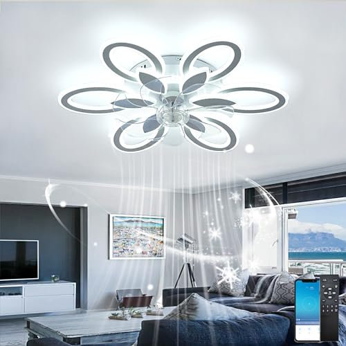 Bathroom Ceiling Extractor Fan with Led Light,Smart Ceiling Fan Light Alexa Control,Ceiling Fan Alexa,Ceiling Fan Alexa,Fan Light for Bedroom,DC Motor,Modern Ceiling Light with Fan Quiet-White||APP