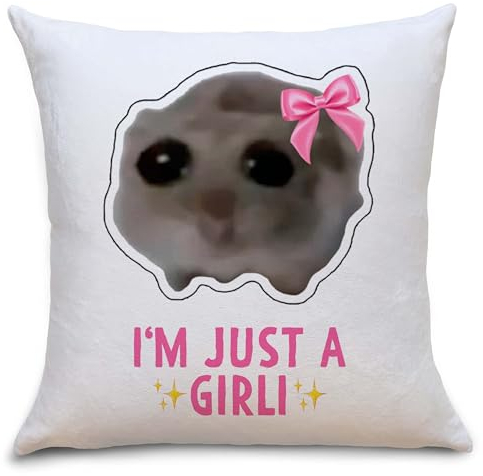 mindmonkeys® Sad Hamster Meme Lustiges Kissen Hamsti Lustige Kissen Sprüche Kissen Polster | Im just a Girli | Flauschig 40x40