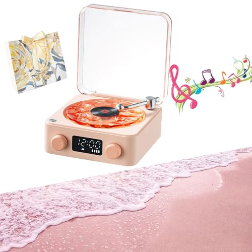 Waves Vinyl Bluetooth Speaker, 2024 New Vintage Vinyl Bluetooth Speaker, Wireless Portable, Waves Vinyl Player with Adjustable Lights for Bedroom, Office, Party (Pink)