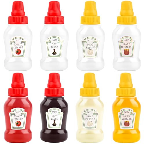 8 Pièces Mini Bouteilles de Ketchup,23ml Mini Flacon Souple,Rechargeables en Plastique,Mini Vinaigrette Récipient Sauce Salade Squeeze,Bouteille à Condiments pour Vinaigrette,Sauce, Confiture