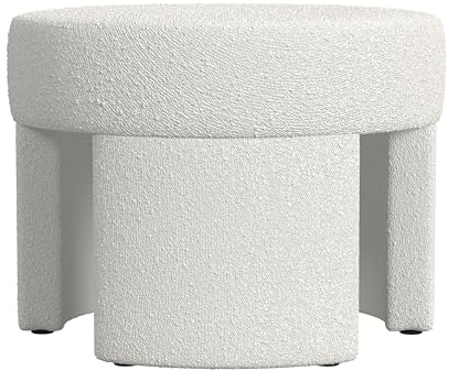 Fußhocker,HomePop Sophia Modern Round Ottoman Home Décor|Ottomane für Wohnzimmer und Schlafzimmer – Weiß-Creme-Bouclé Full of Stars