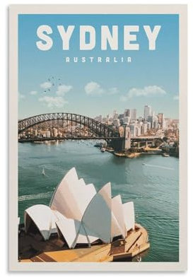 Jdjdu Sydney Vintage-Reiseposter, Geschenk, Wanddekoration, Malerei, Poster, Leinwand, Kunstposter