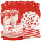 SUNBEAUTY 64Pcs Christmas Candy Tableware Set Christmas Candy Party Supplies Red Candy Striped Paper Plate Napkins Cups Placemat for Christmas Party New Year Christmas Holiday Dinner Party (serves 16)