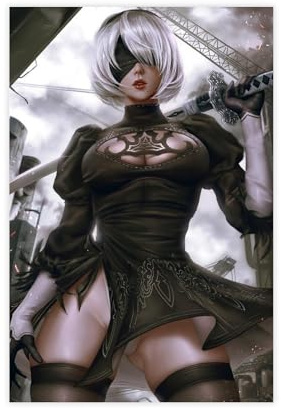 FISH DRAGATE Nier Automata 2B 2 Leinwand-Poster, Wandkunst, Dekordruck, Bild für Wohnzimmer, Schlafzimmer, Dekoration, ungerahmt, 40 x 60 cm