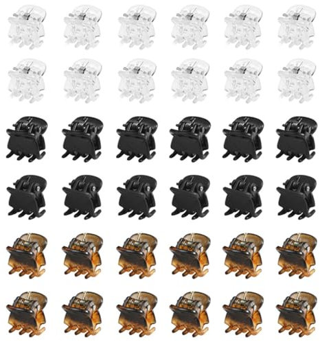 WeddHuis 36 Stück Mini Haarspangen, Klein Haarklammer, Klaue Clips, Rutschfestem Griff, für Design, Kinder und Erwachsene (1 cm) (Schwarz, Braun, Weiß)