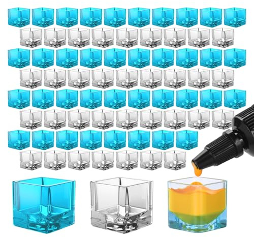 ATOMUS 200pcs Mixed Tattoo Tinte Cups Quadratische klare Pigment Cup Eiswürfel Form Kunststoff Tinte Container Tattoo Zubehör Permanent Make-up Pigment Clear Halter (blau und transparent)