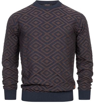 Indicode Herren INScott Pullover Gemustert mit Rundhals-Ausschnitt | Herrenpullover Strickpullover für Männer Dk Brown, XL
