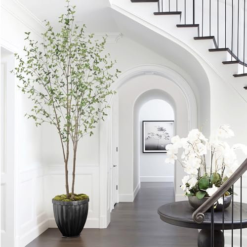 Faux Black Olive Tree 8ft Artificial Plant with Realistic Leaves and Natural Trunks,Fake Floor Potted Artificial Tall Large Plants for Home Office Decor Indoor (8Feet,1Pack)