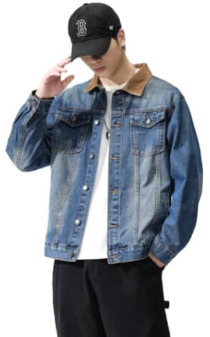 PANVER Übergangsjacke Herren Jugend Klassisch All-Match Outdoorjacke Herren Casual Komfortabel Mode Licht Jacke Herren Vintage Persönlichkeit Trend Jeansjacke Herren I-Blue XL