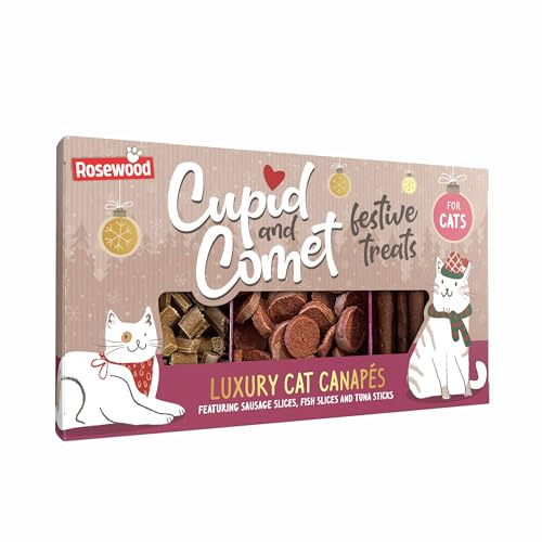 Rosewood Cupid & Comet Cat Canapes - Made with Real Meat, Luxury Selection of Cat Treats, Tuna, Salmon and Chicken Flavour Snacks, for Cats (120g)
