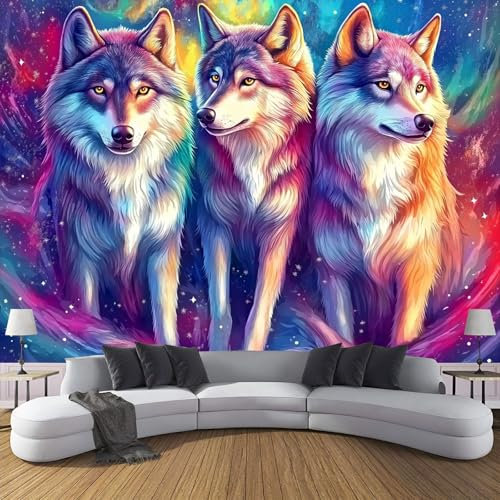 Seidenstoff Fototapete 3D Effekt Galaxie Wolf Tapete, Wandtapete Für Wohnzimmer Schlafzimmer Büro Tapete, Kinderzimmer Jungen Mädchen Wandtapete ‎150X105Cm (B×H)