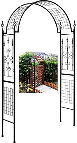 Gartenlaube aus Metall mit scharfen Enden, rostfreier Bogen für Terrasse, Hof, Eingang, schwarz, 130 x 230 x 40 cm