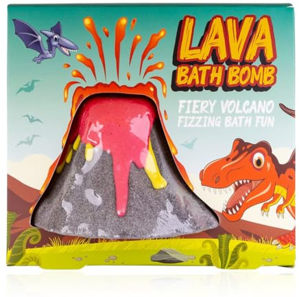 Badebombe Vulkan mit Lava DINOPARK Adventure in Geschenkbox - Bade Fizzer, Sprudelbad in Vulkanform, Wichtelgeschenk, Badekugel, Badefizzer