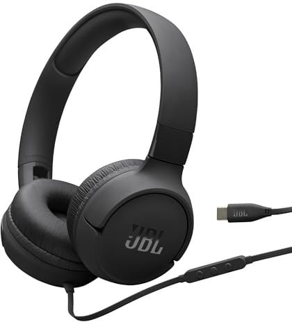 JBL Tune 520C, kabelgebundene On-Ear-Kopfhörer mit Mikrofon, Pure Bass Sound, EQ-Presets, USB-C-Anschluss, faltbares Design und kabelsalatfreies Kabel, Schwarz