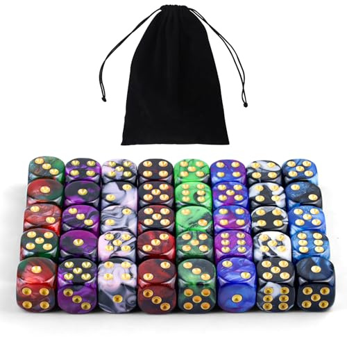 SLAKOZYT Würfel Set 6-Seitig,16mm Zweifarbige Polyedrische Farbwürfel für DND RPG Würfelspiele,Spielen von Spielen wie Tenzi, Yahtzee(40 Stück Goldene Punkte)
