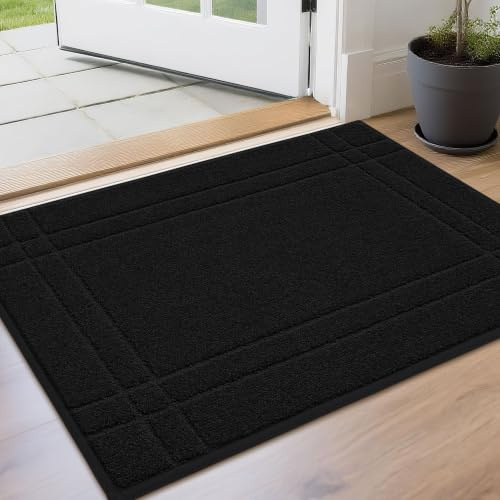 JSEI Indoor Doormat, Dirt Trapper Washable Door Mat, 60 x 90 cm Black