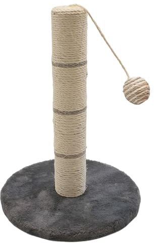 Cat Scratching Post - 38cm Tall Sisal Tree with Hanging Toy for Indoor Cats - Sisal Claw Scratcher Tower for Kittens & Adult Pets - Furniture Protector & Play Toy - Round/Paw Base, 38cm (Round Base)
