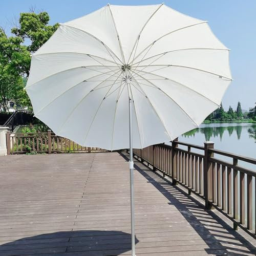 SMELEDFCFK Shanghai Gartenschirm Ø 200cm Outdoor Marktschirm Runde Sonnenschutz Shanghai Sonnenschirm Aluminium Balkonschirm Neigbar Mit 16 Rippen(White)