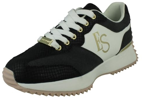 Ladies Elle Sport Lace Up Black/White/Gold Stylish Fashion Trainers F7R349