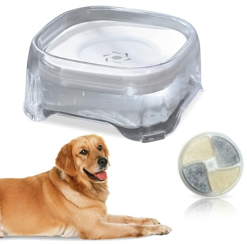 2000 ML Gamelle d'eau Chien Anti-Eclaboussure, Gamelle Anti-Étouffement, avec Élément Filtrant, Facile à Nettoyer, Bol d'eau de Flottabilité pour Chien, Chat, Chiot(Blanc)