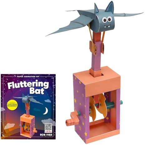 Go On Make Me Fluttering Bat Paper Animation Kit – Rob Ives DIY Papercraft Model with Flapping Wings – STEM Craft Toy – Mechanical Paper Model for Kids & Adults – Halloween Craft Gift