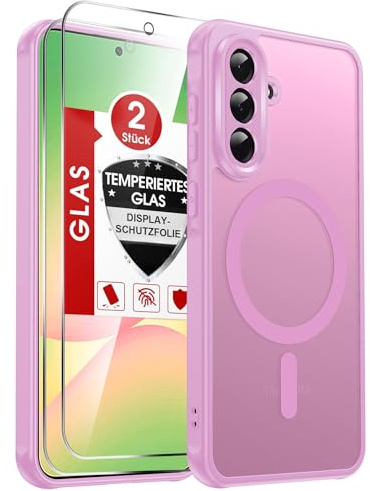 LeYi für Samsung Galaxy A56 5G/4G Hülle für Magsafe mit 2X Panzerglas-Rosa | Handyhülle Ultra Dünn Magnetisch Schutzhülle Schutzglas Matt Transluzent Stoßfest Handy Phone Case Cover 128gb A 56