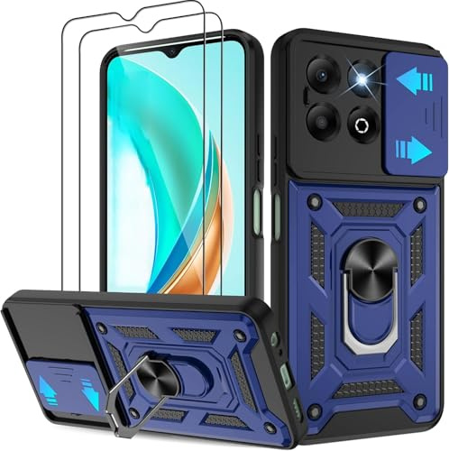 PIXFAB for Honor 400 Smart Case with 2 x Screen Protector Tempered Glass, Shockproof Case with Camera Lens Protection, Protective Ring Armour Phone Case Cover with [Kickstand] - Blue