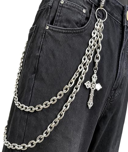 Punk Lagen Hosenkette,Gothic Hose Herren,Wallet Chain,Hosen Ketten Männer,Hosenketten,Hosenkette Nieten,Punk Schmuck,Modische Hip-Hop-Ketten-Tasche Für Männer Und Frauen Für Partys Tanzveranstaltungen