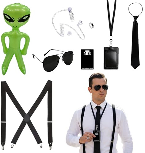 Atomvia 12 Stück/8 Stück Men in Black Kostüm, Geheimagent Spion Agent Kostüm Zubehör für Erwachsene, Brillen Krawatten Lanyard Anhänger Lustiges Zubehör, Halloween Karneval Rollenspiel