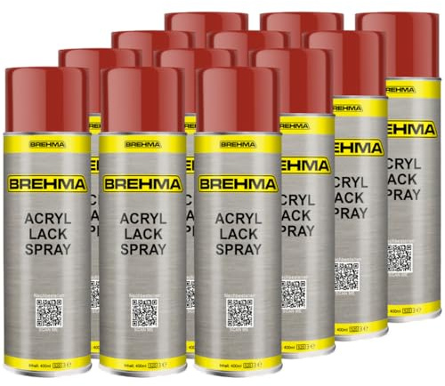 BREHMA 12x Acryl Lackspray Ral 3000 Feuerrot glänzend Lack Farbe Sprühfarbe 400ml