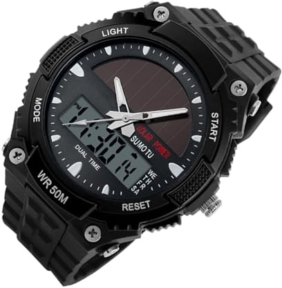 Orologio da polso sportivo ad energia solare, da uomo, display digitale 'ora, modulo avanzato di ricarica a energia solare, impermeabile, resistente agli urti, dispositivo di temporizzazione
