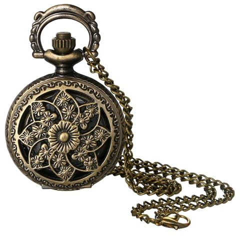 JewelryWe Vintage Taschenuhr mit Kette Antik Bronze Analog Quarz Kettenuhr Kleine Uhr Anhänger Halskette mit Arabischen Ziffern Geschenk für Damen Mutter Freundin