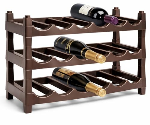 Ichigo Ichie Botellero de Plástico Apilable de 3 Niveles para 18 Botellas, Estanterías para Botellas de Vino, Estante de Almacenamiento para Exhibición de Vinos, Ideal para Hogar, Bar y Bodegas
