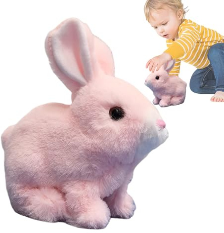 Hopping Bunny Toy, 17x16.5x9cm Plush Electric Jumping Rabbit, Wiggling Ears Interactive Pet, Battery Powered 2xAA, Pretend Play Toy for Girls Children Adults Bedroom Study