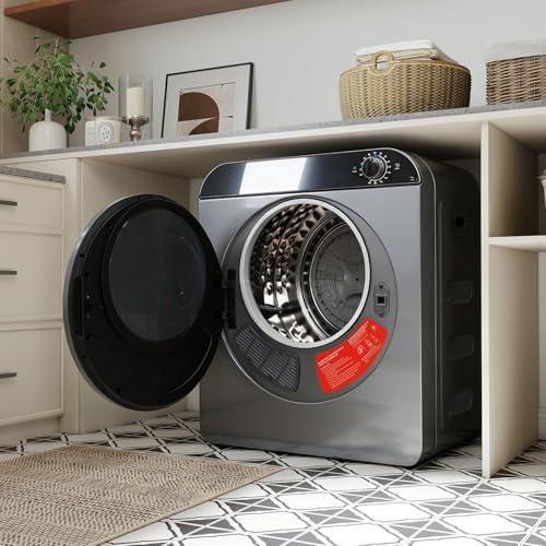 PUGSDRLY Sèche-linge capacité nominale 3 kg,En réalité 5 kg,PTC céramique, Machine à sécher le linge à 4 programmes dont refroidissement,montage mural/pile compact tumble dryer (Silver grey)