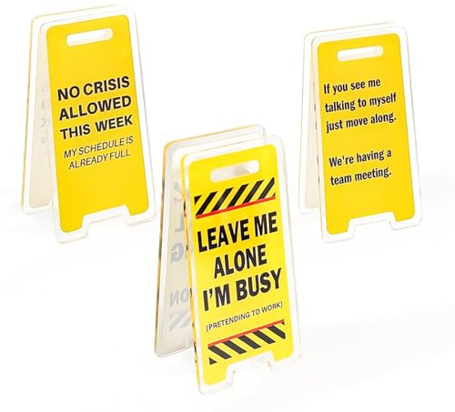Desk Signs, 3Pcs Mini Funny Office Desk Decoration Warning Acrylic Holder | Mini Desks Decor Office Decoration Signs for Work Colleague Funny Gifts or Office Desktop(Yellow)