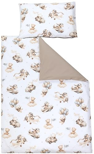 TupTam Kinder Bettwäsche Set Babybettwäsche Bettbezug 100 x 135 120 x 90 Kissenbezug 40 x 60 Jungen Mädchen 2-TLG, Farbe: Fliegende Bären/Beige, Größe: 135x100 cm