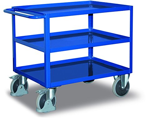 Tischwagen mit 3 Ladeflächen RAL5010 Enzianblau Bürowagen Aktenwagen Etagenwagen