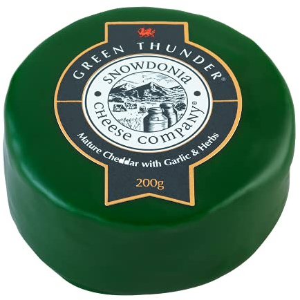 Green Thunder | Features mature cheddar blended with roasted garlic and herbs for a bold savoury profile.